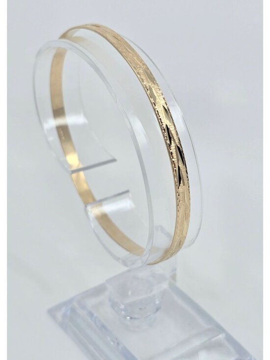 Unique 14K Solid Yellow Gold Designer Diamond Cut Bangle Bracelet - 8